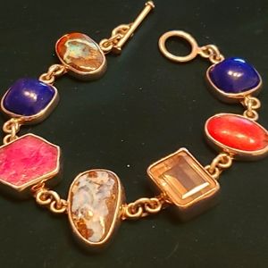 Vintage SS multi-gemstone toggle bracelet